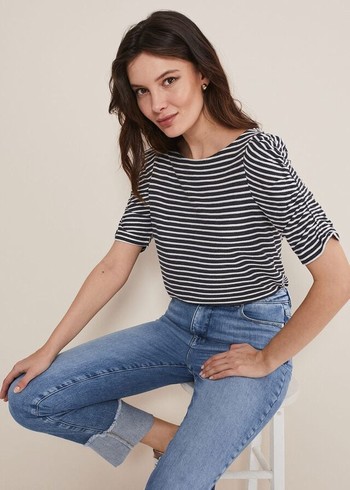 Phase Eight Karla Striped T Shirts Navy/White USA | 2814570-UT